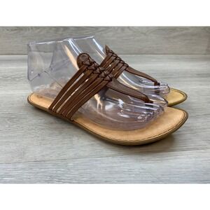 Born Women's Sandals Brown Leather Strappy Thong 7 Braided Flat Boho Shoes